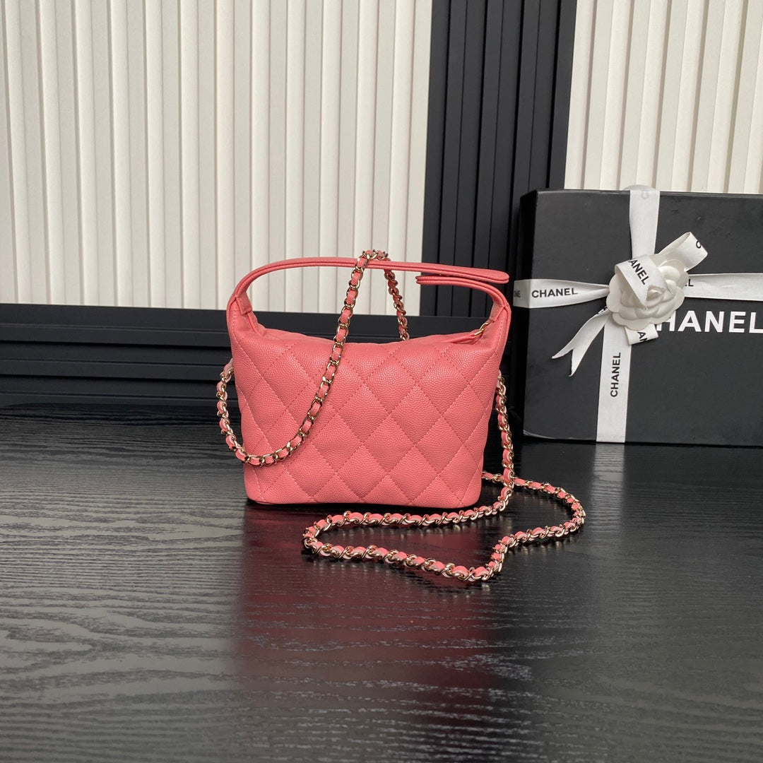 Sac Hobo CC 25C 21,5 cm avec poignée supérieure en cuir de veau grainé rose foncé