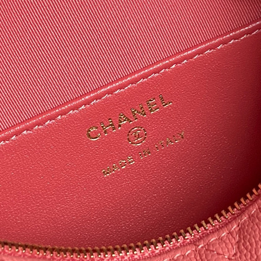 Sac Hobo CC 25C 21,5 cm avec poignée supérieure en cuir de veau grainé rose foncé