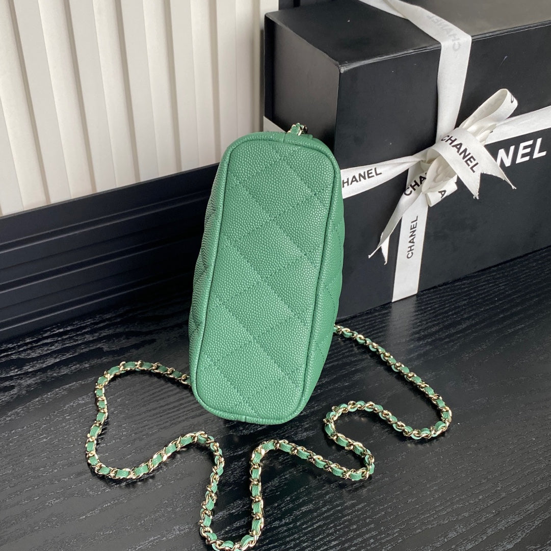 CC 25C HOBO BAG 21.5CM TOP HANDLE DARK GREEN GRAINED CALFSKIN