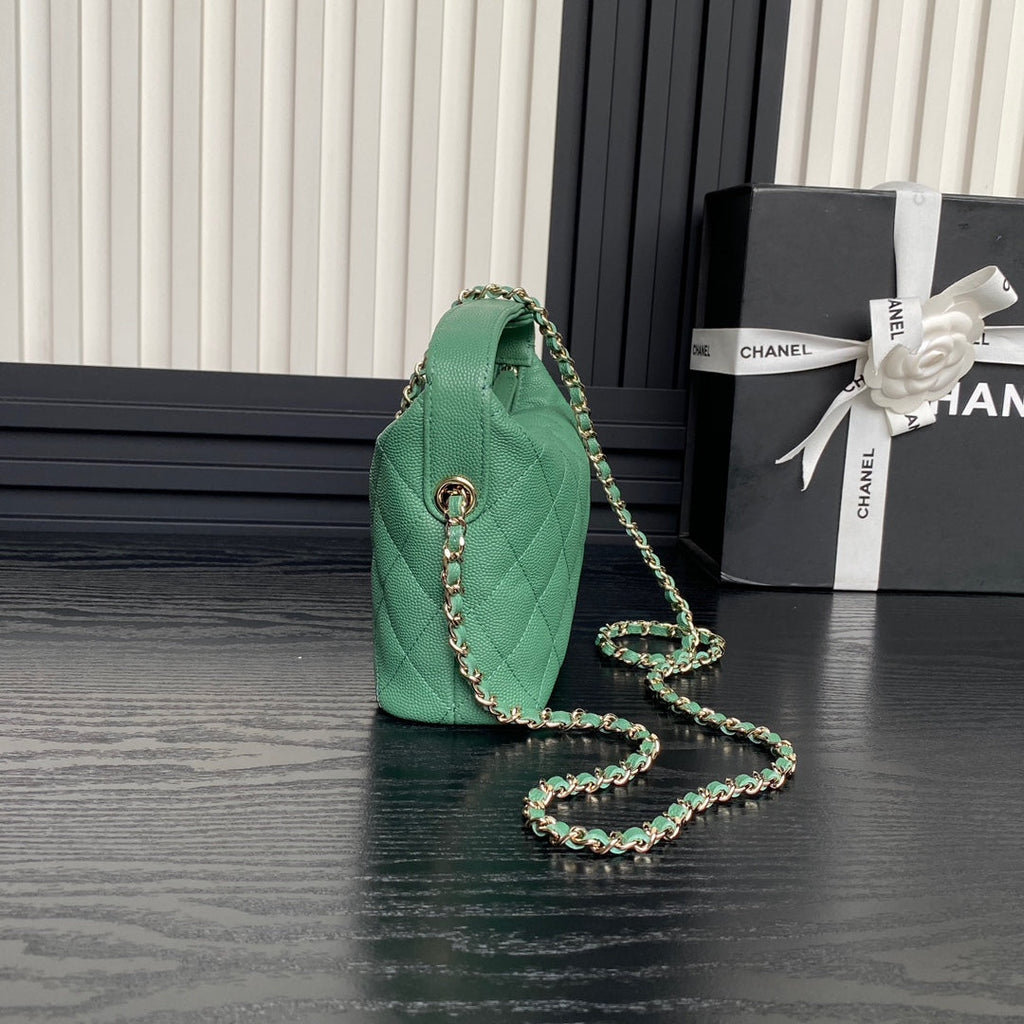 CC 25C HOBO BAG 21.5CM TOP HANDLE DARK GREEN GRAINED CALFSKIN