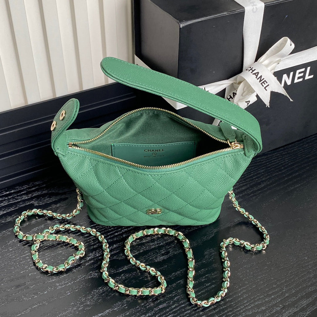 CC 25C HOBO BAG 21.5CM TOP HANDLE DARK GREEN GRAINED CALFSKIN