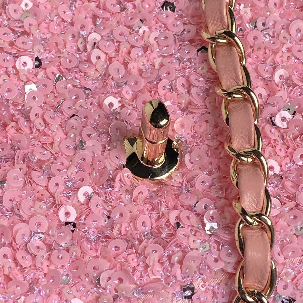 CC 24K FLAP BAG 20CM PINK SEQUIN