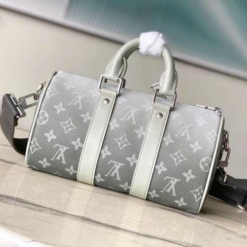 KEEPALL BANDOULIÈRE 25 EN TOILE GRIS MONOGRAMME DÉGRADÉ
