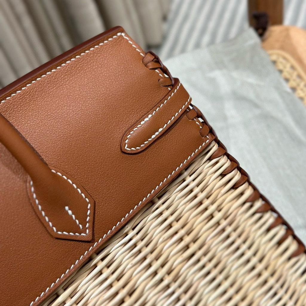 HM BIRKIN 25 CM PICNIC GOLD BAMBOU ET ROTIN