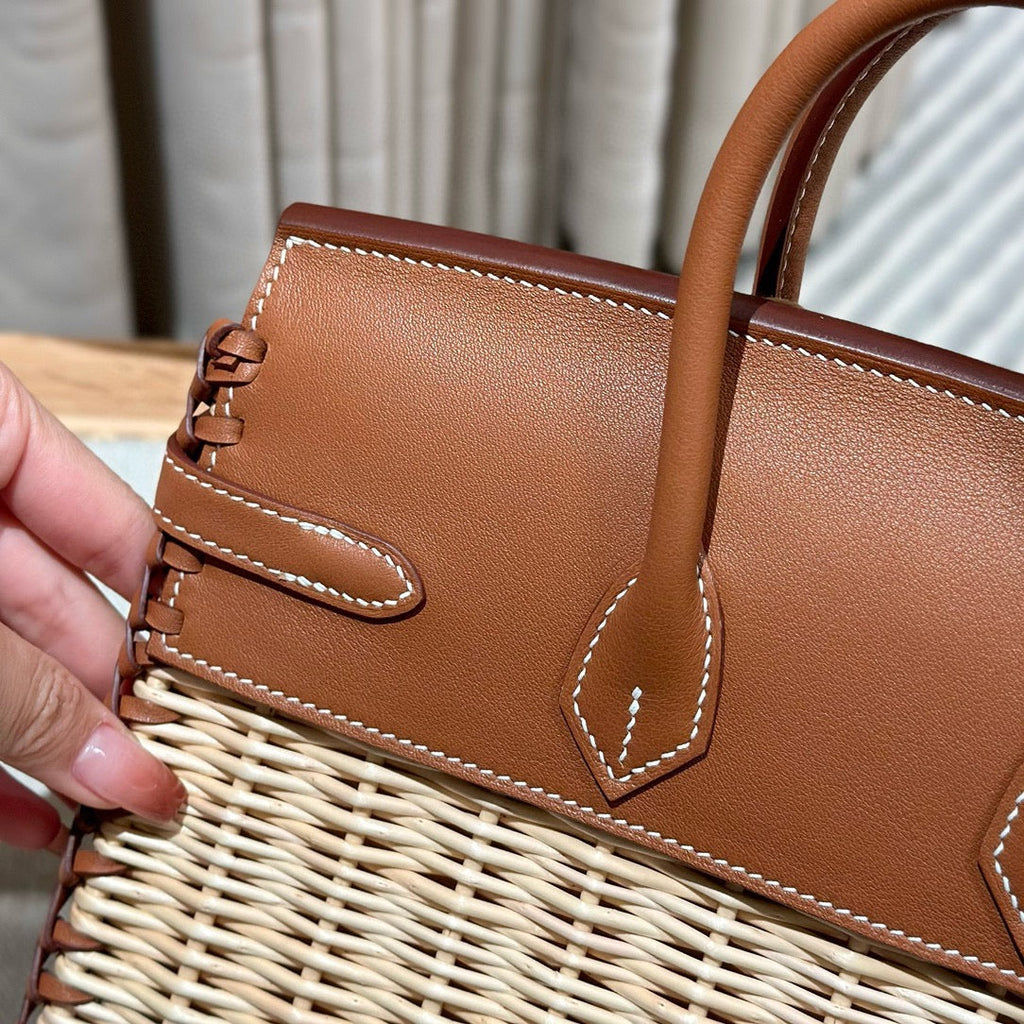 HM BIRKIN 25 CM PICNIC GOLD BAMBOU ET ROTIN
