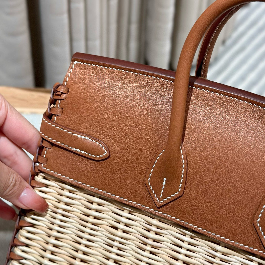 HM BIRKIN 25 CM PICNIC GOLD BAMBOU ET ROTIN