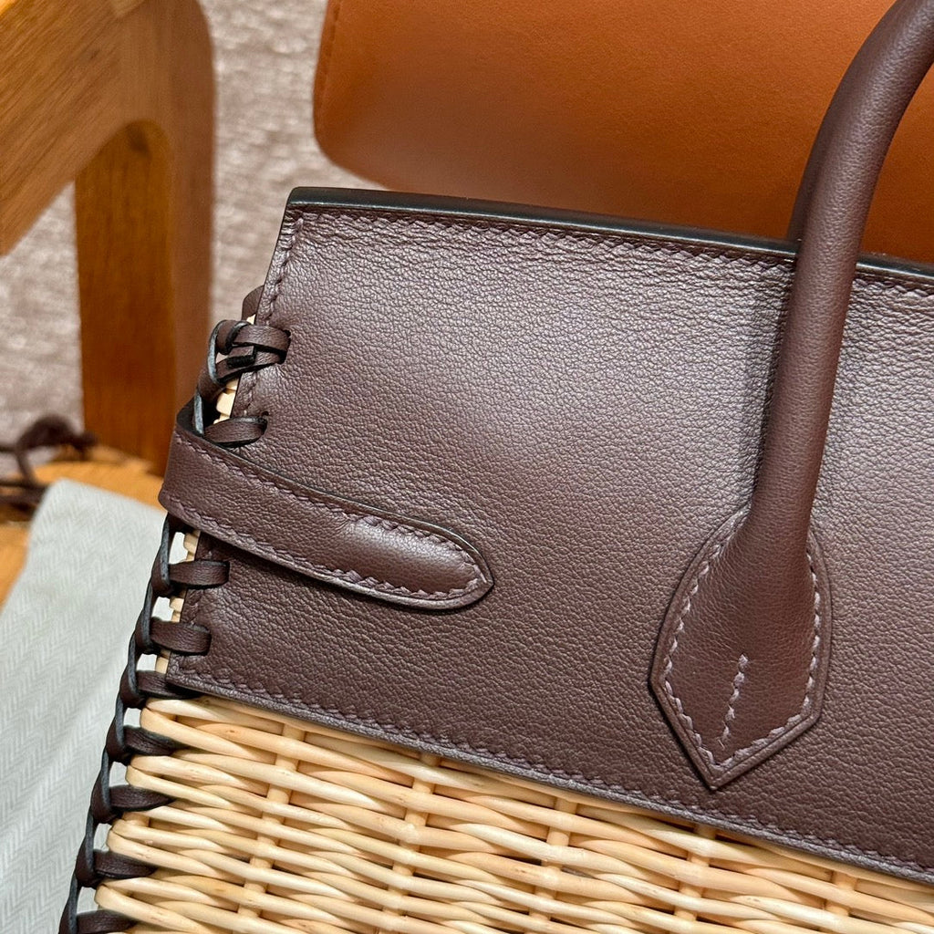 HM BIRKIN 25 CM PICNIC CHOCOLAT BAMBOU ET ROTIN