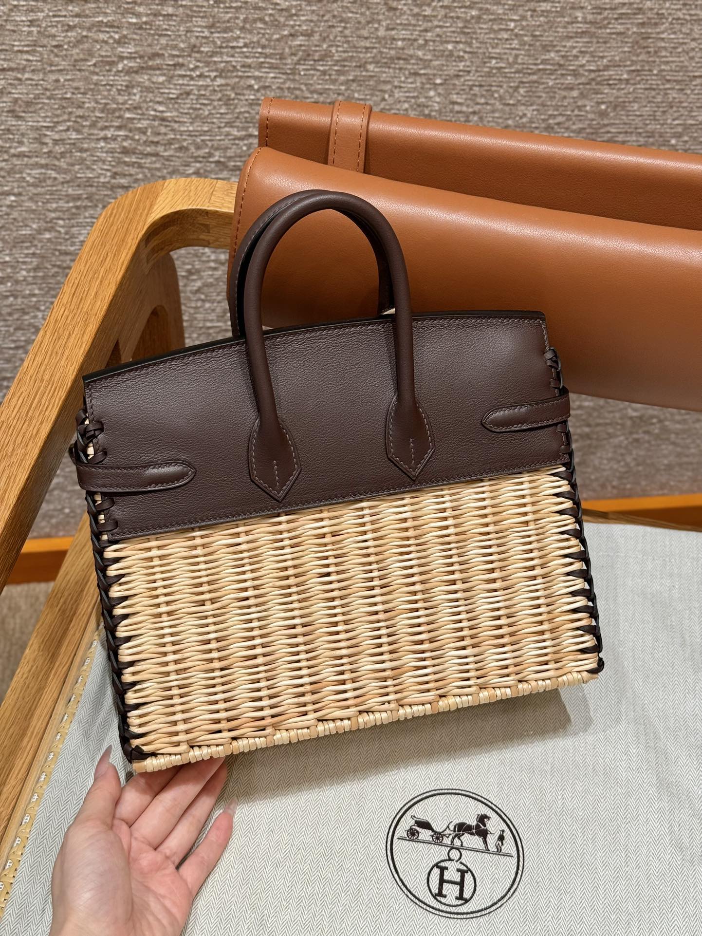 HM BIRKIN 25 CM PICNIC CHOCOLAT BAMBOU ET ROTIN