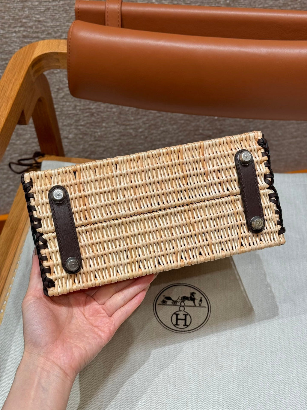 HM BIRKIN 25 CM PICNIC CHOCOLAT BAMBOU ET ROTIN