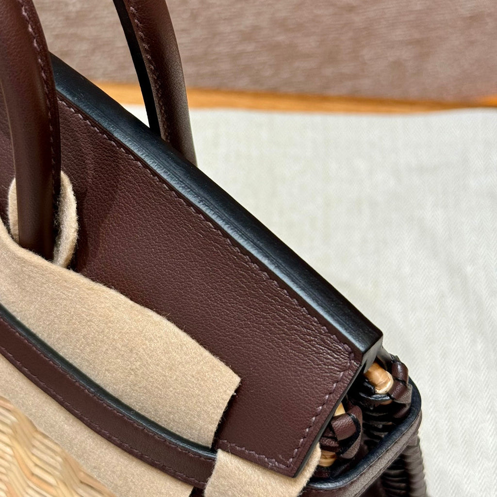 HM BIRKIN 25 CM PICNIC CHOCOLAT BAMBOU ET ROTIN