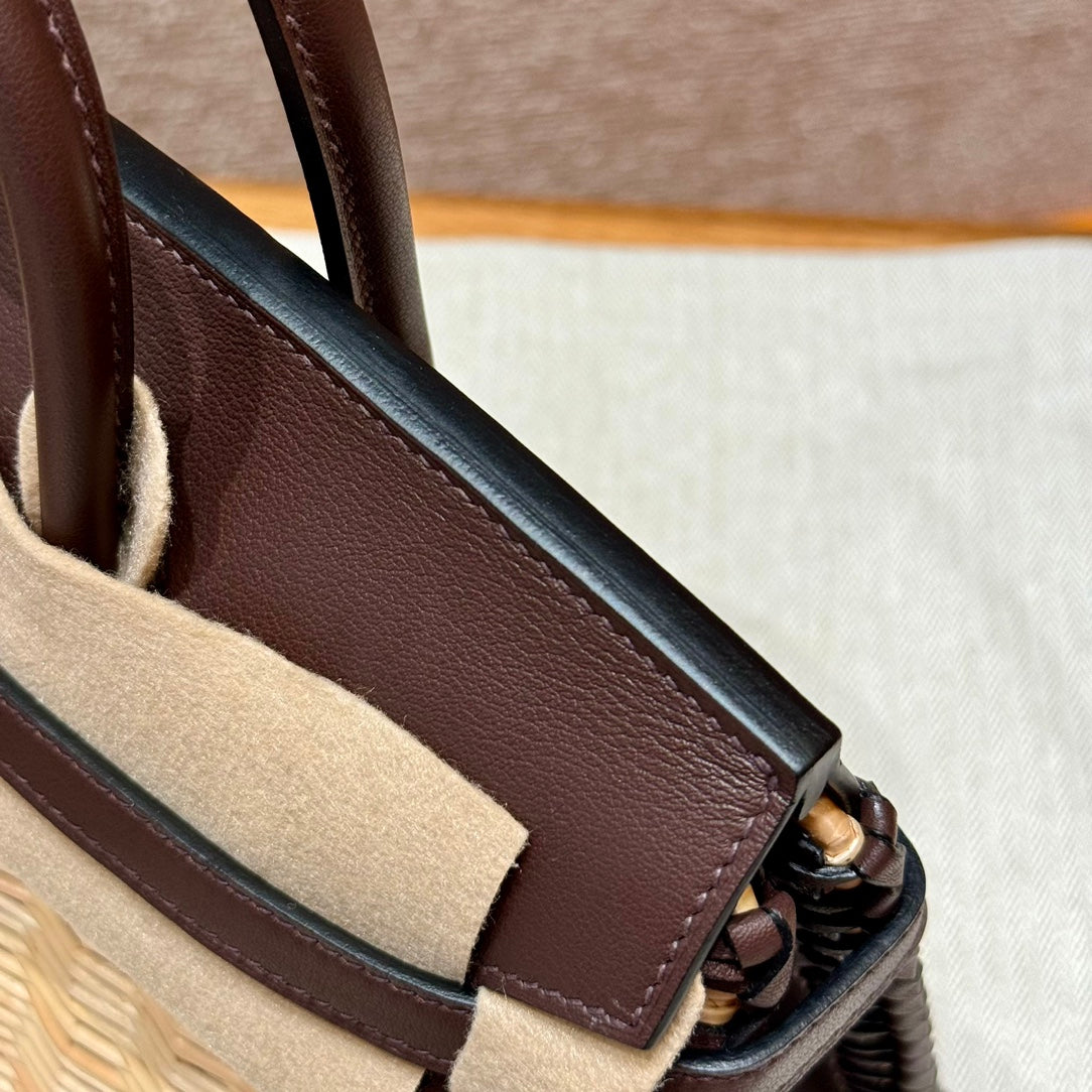 HM BIRKIN 25 CM PICNIC CHOCOLAT BAMBOU ET ROTIN