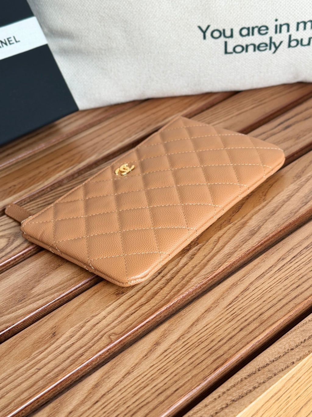 CC ZIPPED WALLET 20CM BROWN QUILTED CAVIAR GOLD HARDWARE