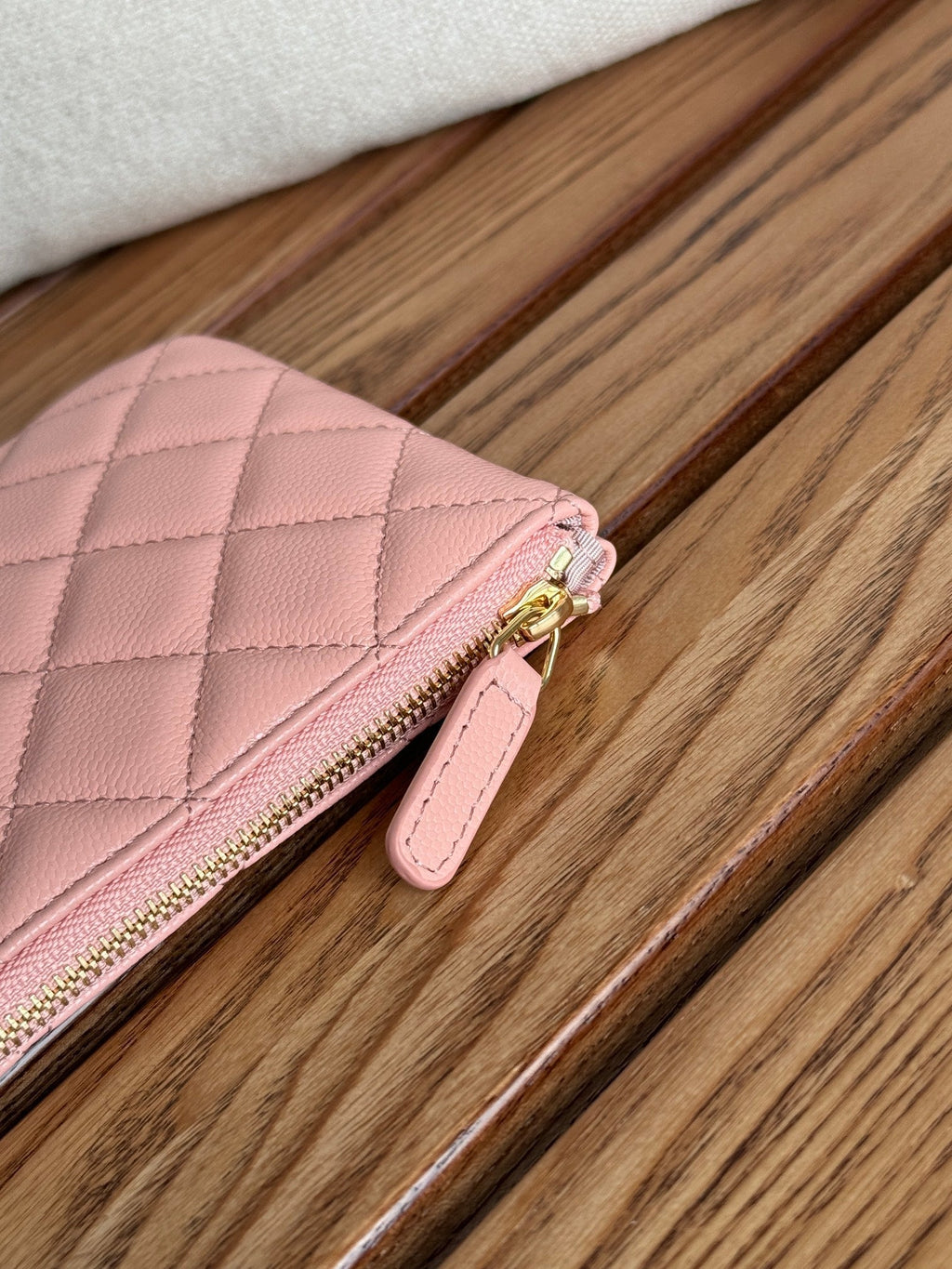 CC ZIPPED WALLET 20CM PINK QUILTED CAVIAR GOLD HARDWARE