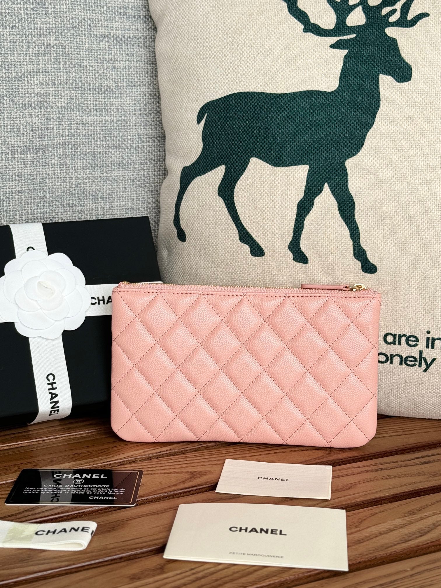 CC ZIPPED WALLET 20CM PINK QUILTED CAVIAR GOLD HARDWARE