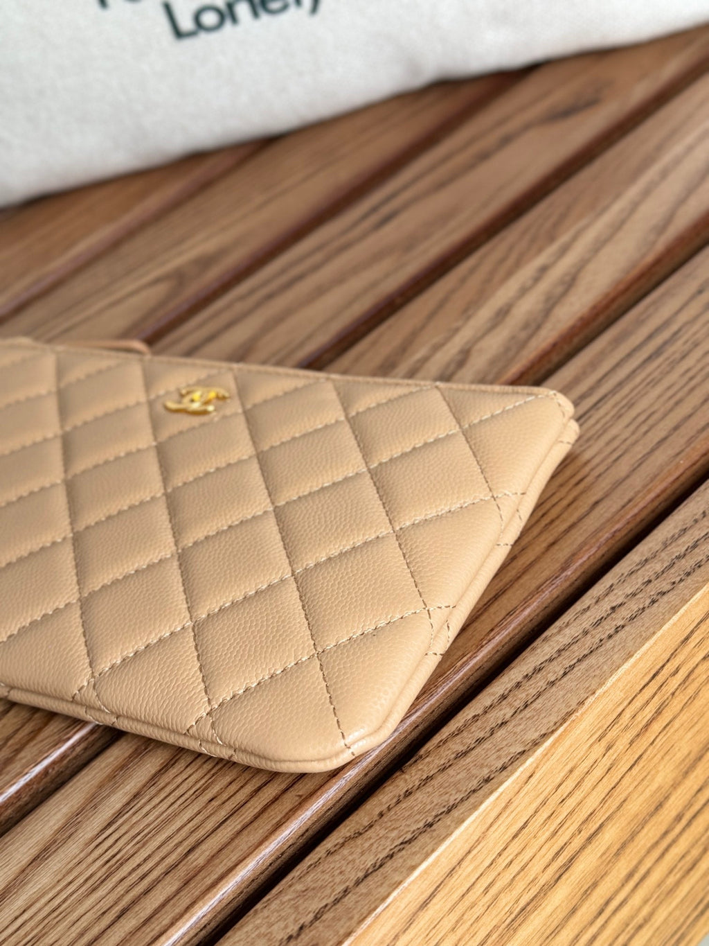 CC ZIPPED WALLET 20CM DARK BEIGE QUILTED CAVIAR GOLD HARDWARE
