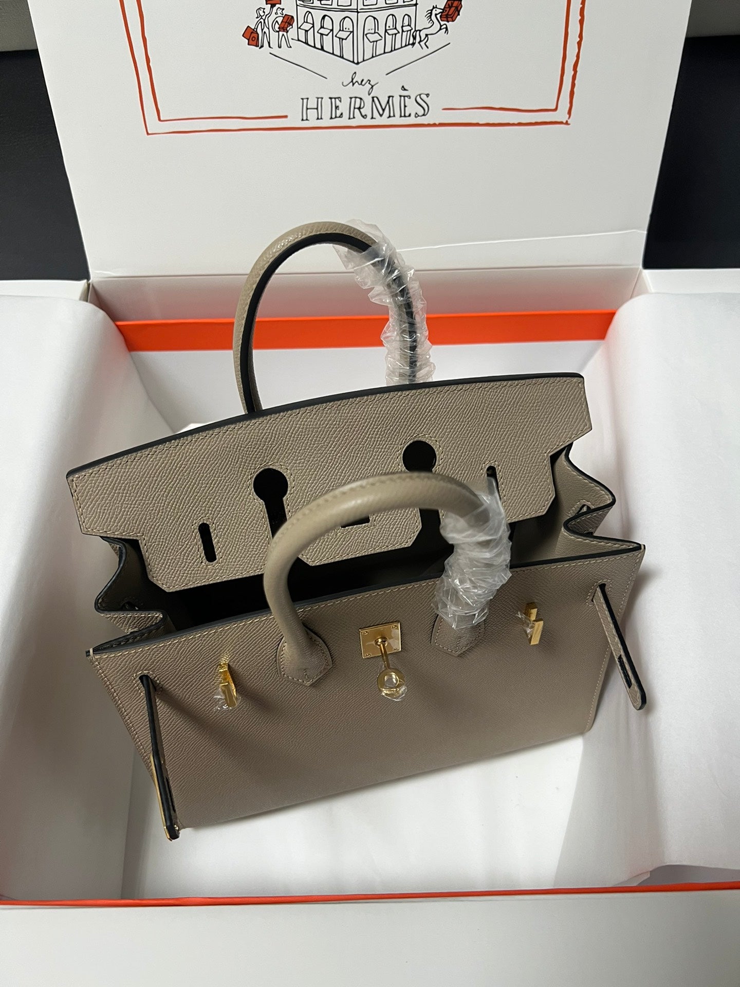 HM BIRKIN SELLIER ÉTOUPÉ CUIR EPSOM GRIS QUINCAILLERIE DORÉ
