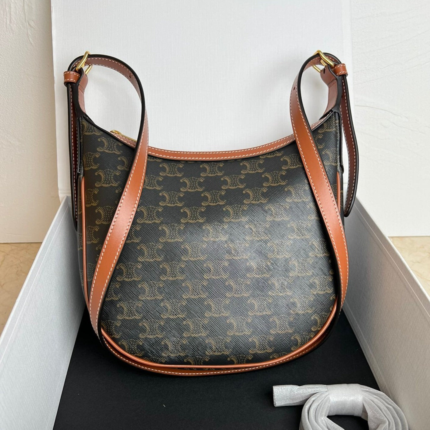 PETITE HELOISE 23CM CUIR TRIOMPHE TOILE VEAU MARRON
