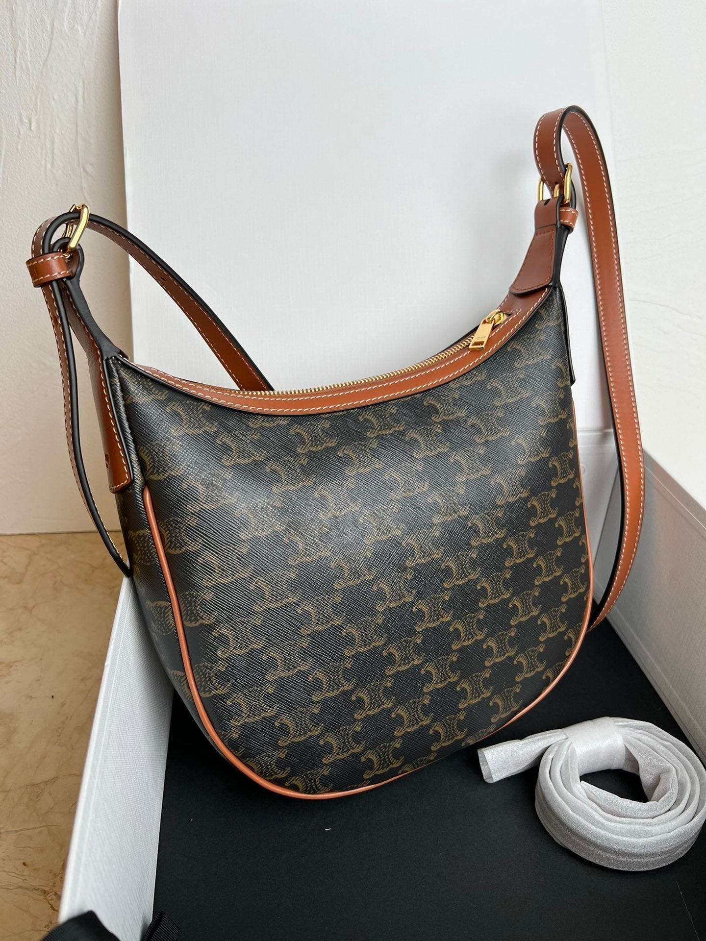 PETITE HELOISE 23CM CUIR TRIOMPHE TOILE VEAU MARRON