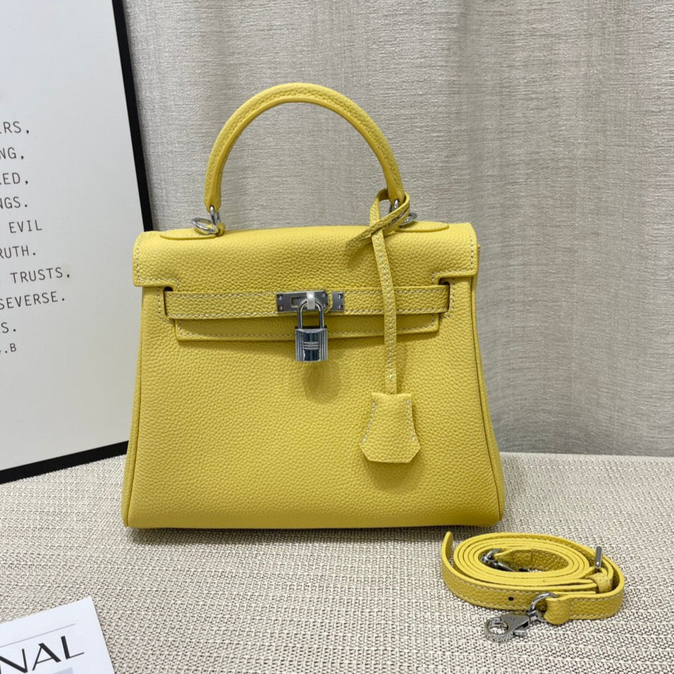 HM KELLY 25CM CUIR TOGO LIME QUINCAILLERIE ARGENTÉE