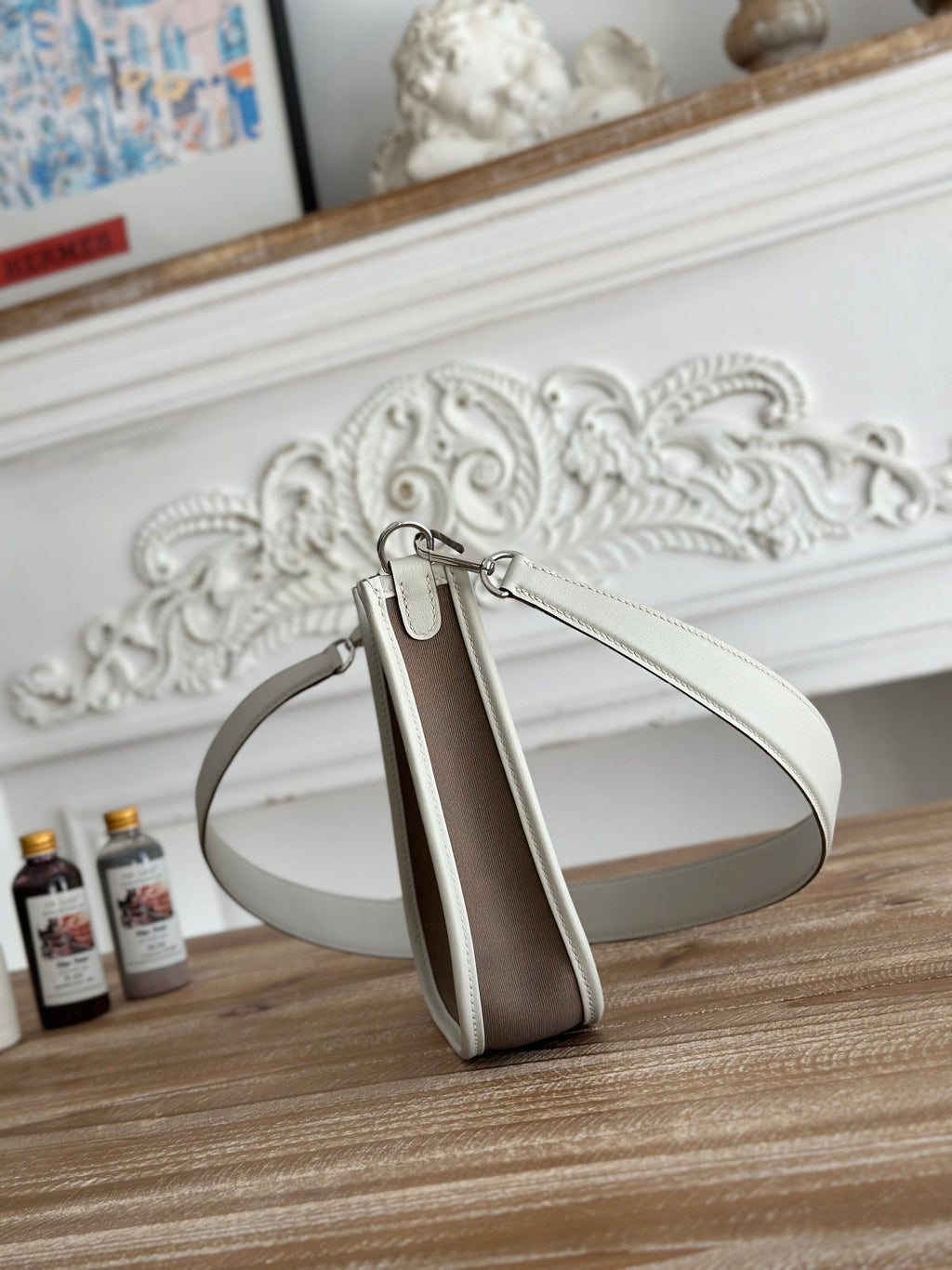 MINI SAC NEO 17 EVELYNE EN TOILE MARRON WENGÉ ET CUIR DE VEAU BLANC