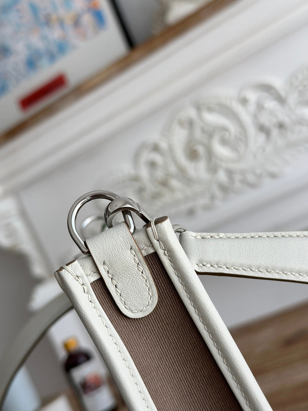 MINI SAC NEO 17 EVELYNE EN TOILE MARRON WENGÉ ET CUIR DE VEAU BLANC