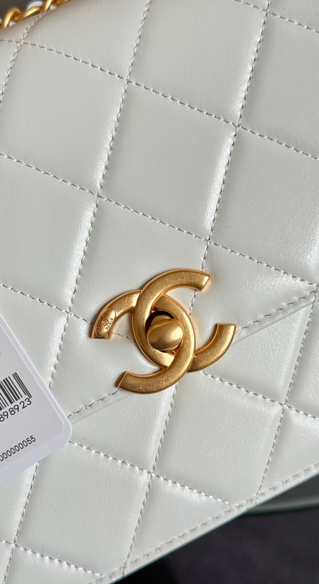 MINI RABAT 19CM CUIR D'AGNEAU BLANC QUINCAILLERIE DORÉ
