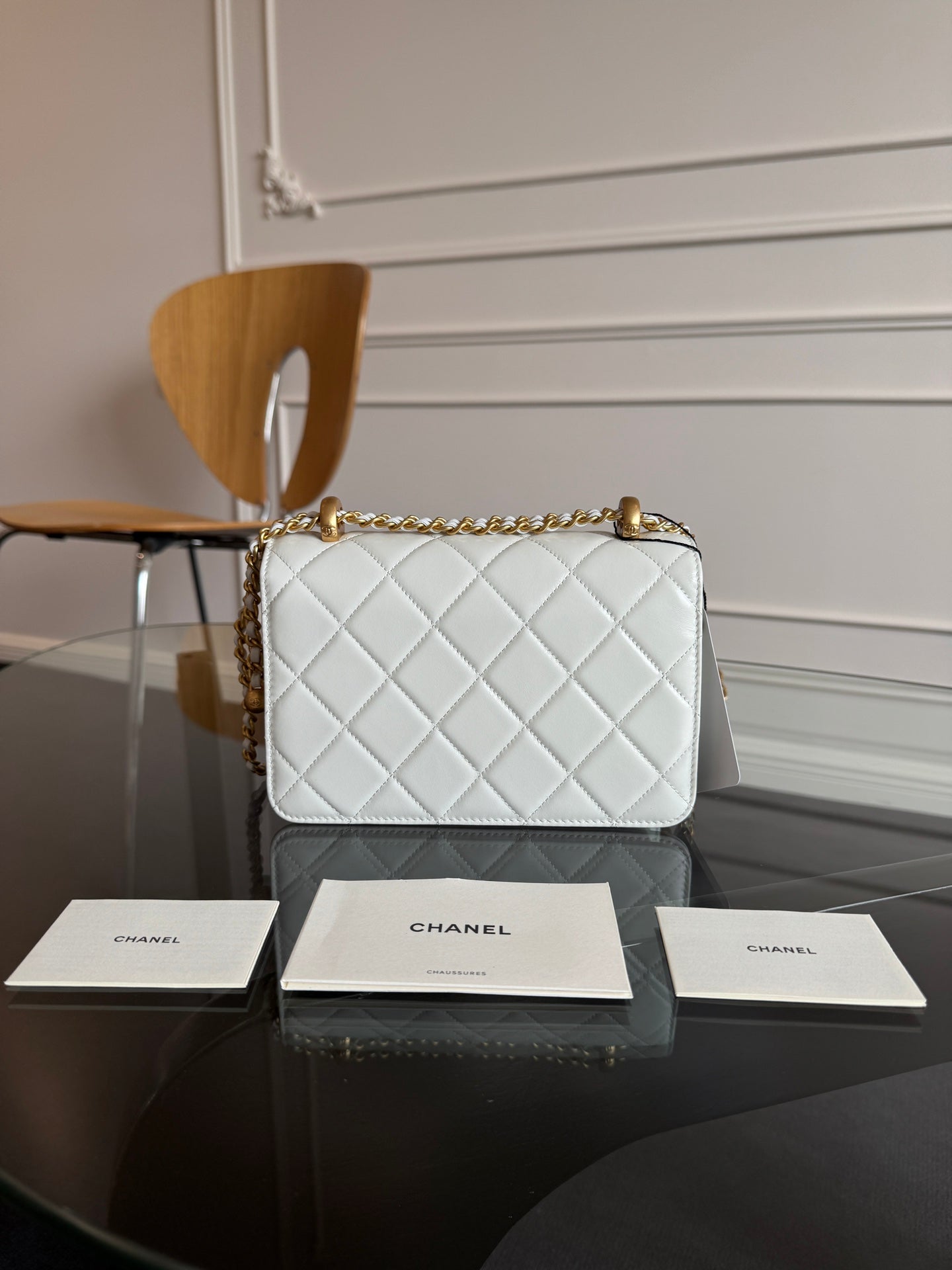 MINI RABAT 19CM CUIR D'AGNEAU BLANC QUINCAILLERIE DORÉ