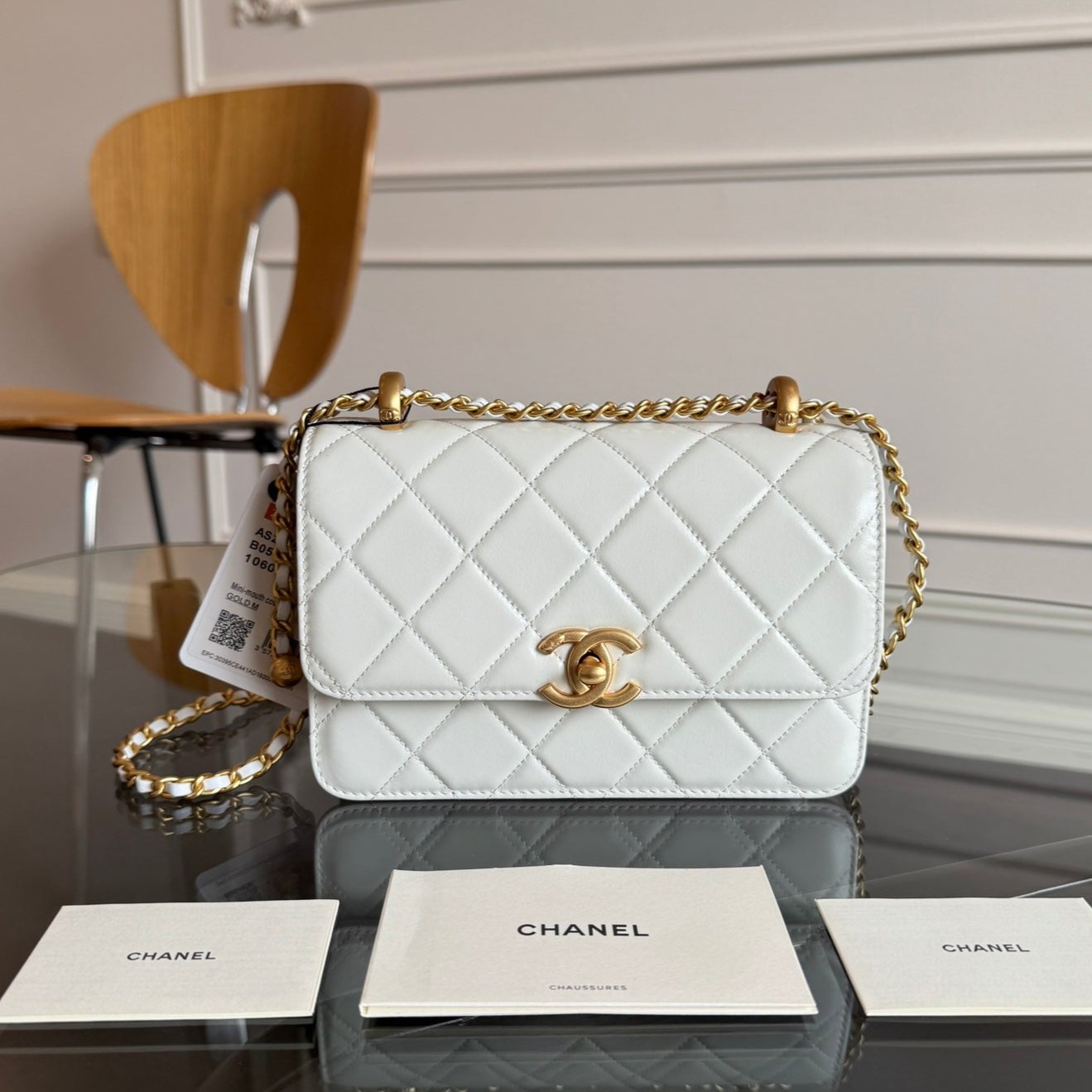 MINI RABAT 19CM CUIR D'AGNEAU BLANC QUINCAILLERIE DORÉ