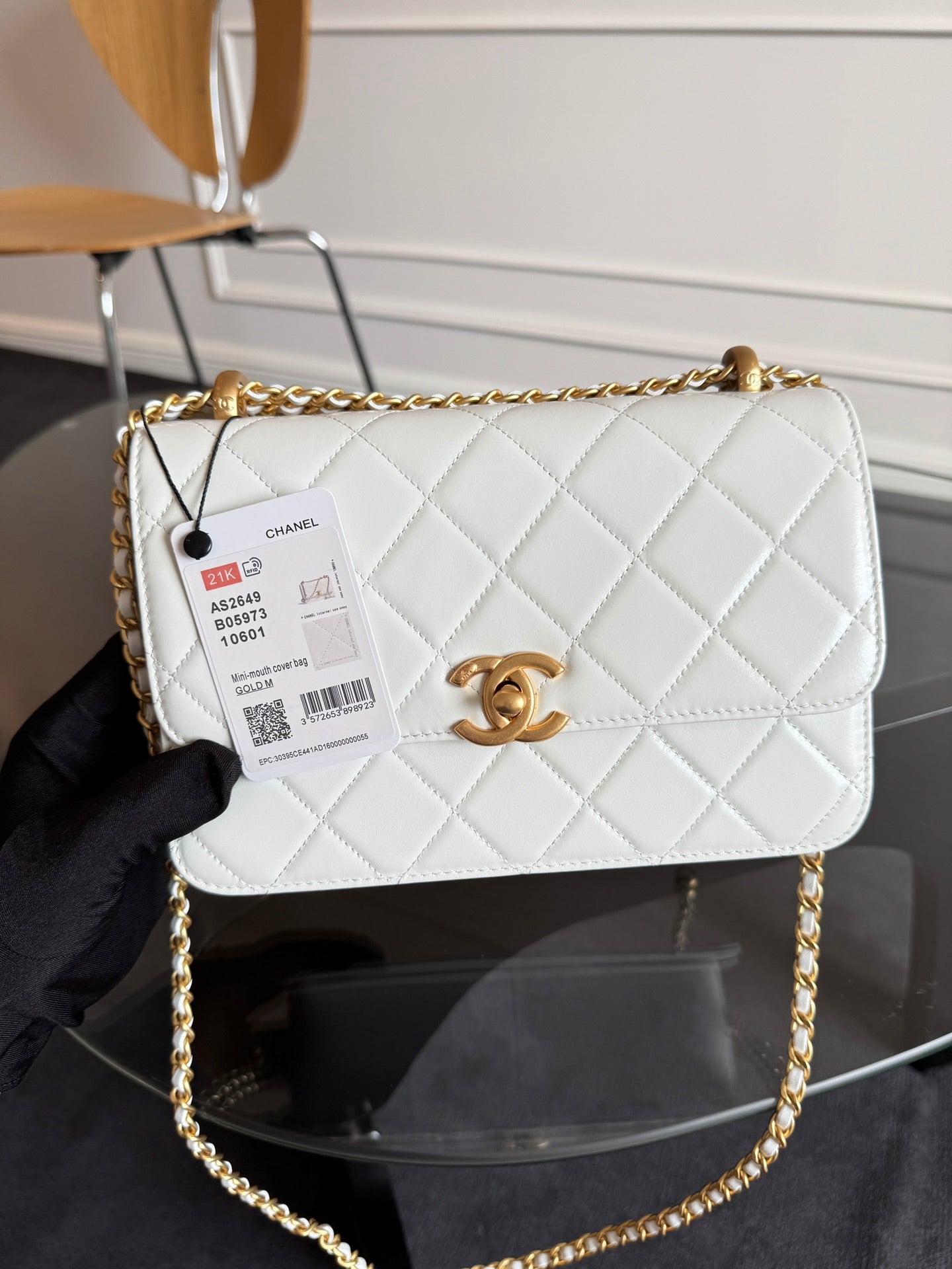 MINI RABAT 22CM CUIR D'AGNEAU BLANC QUINCAILLERIE DORÉ