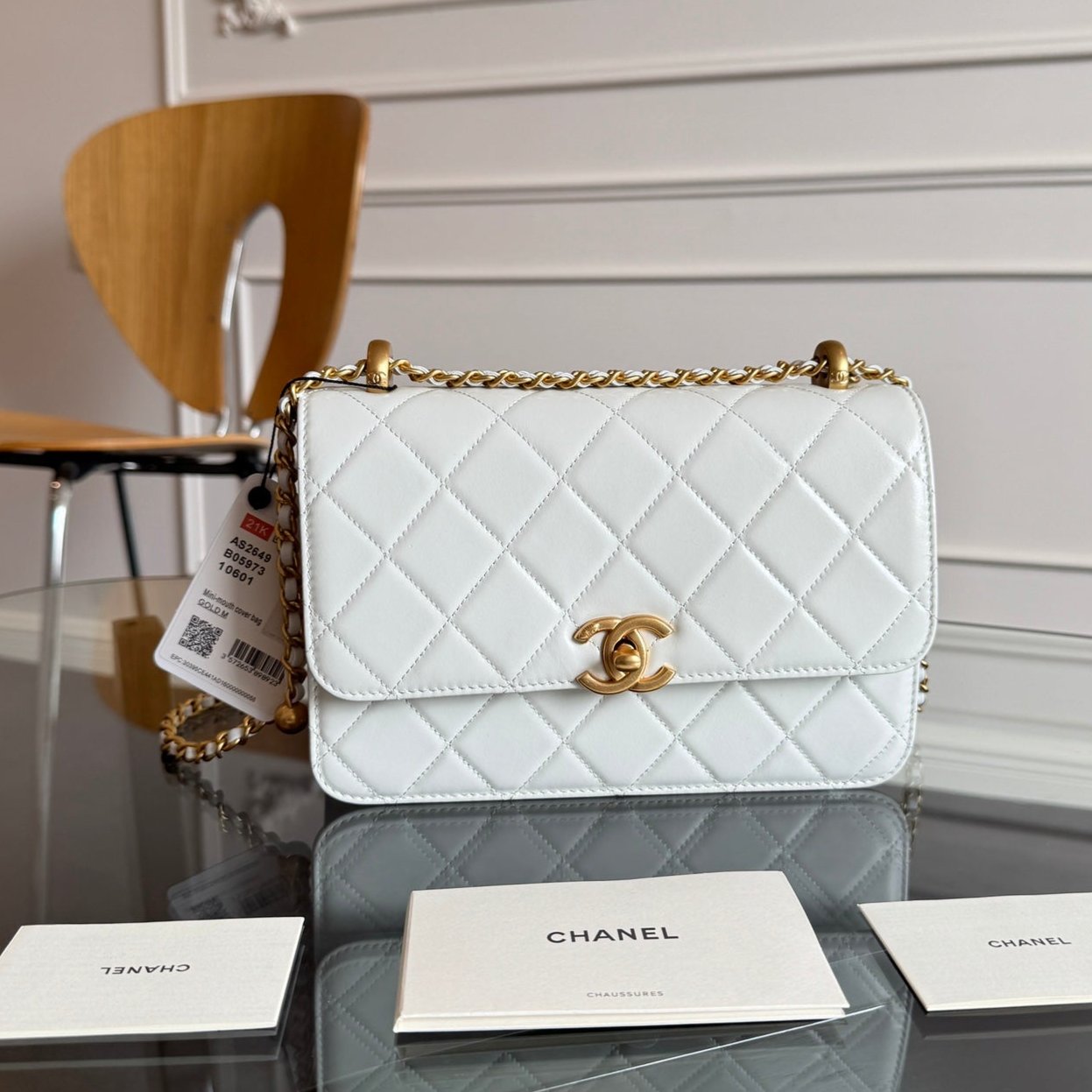 MINI RABAT 22CM CUIR D'AGNEAU BLANC QUINCAILLERIE DORÉ