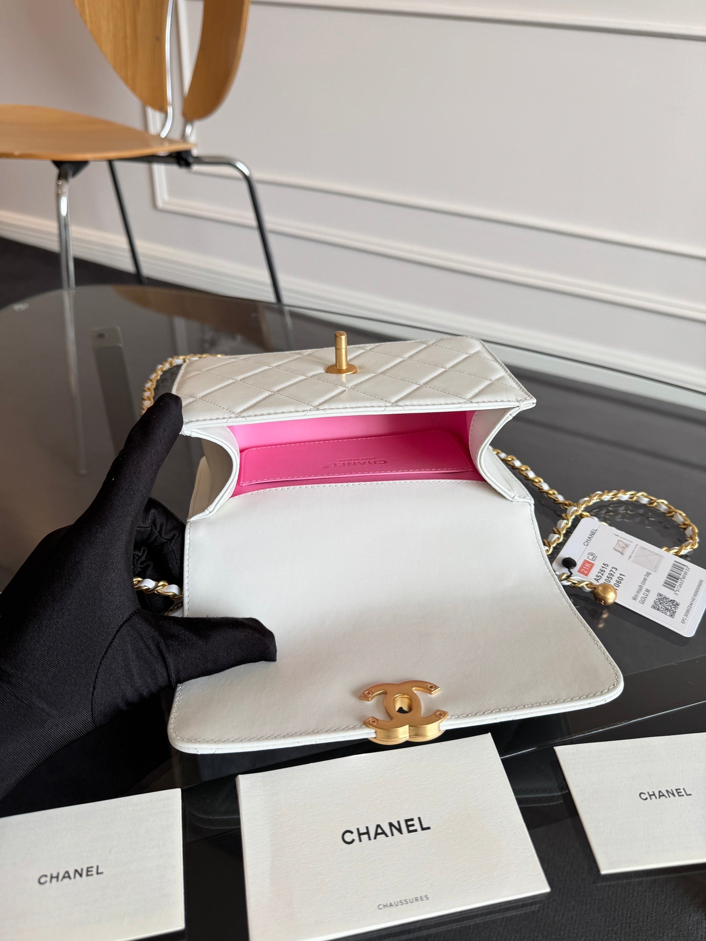 MINI RABAT 22CM CUIR D'AGNEAU BLANC QUINCAILLERIE DORÉ