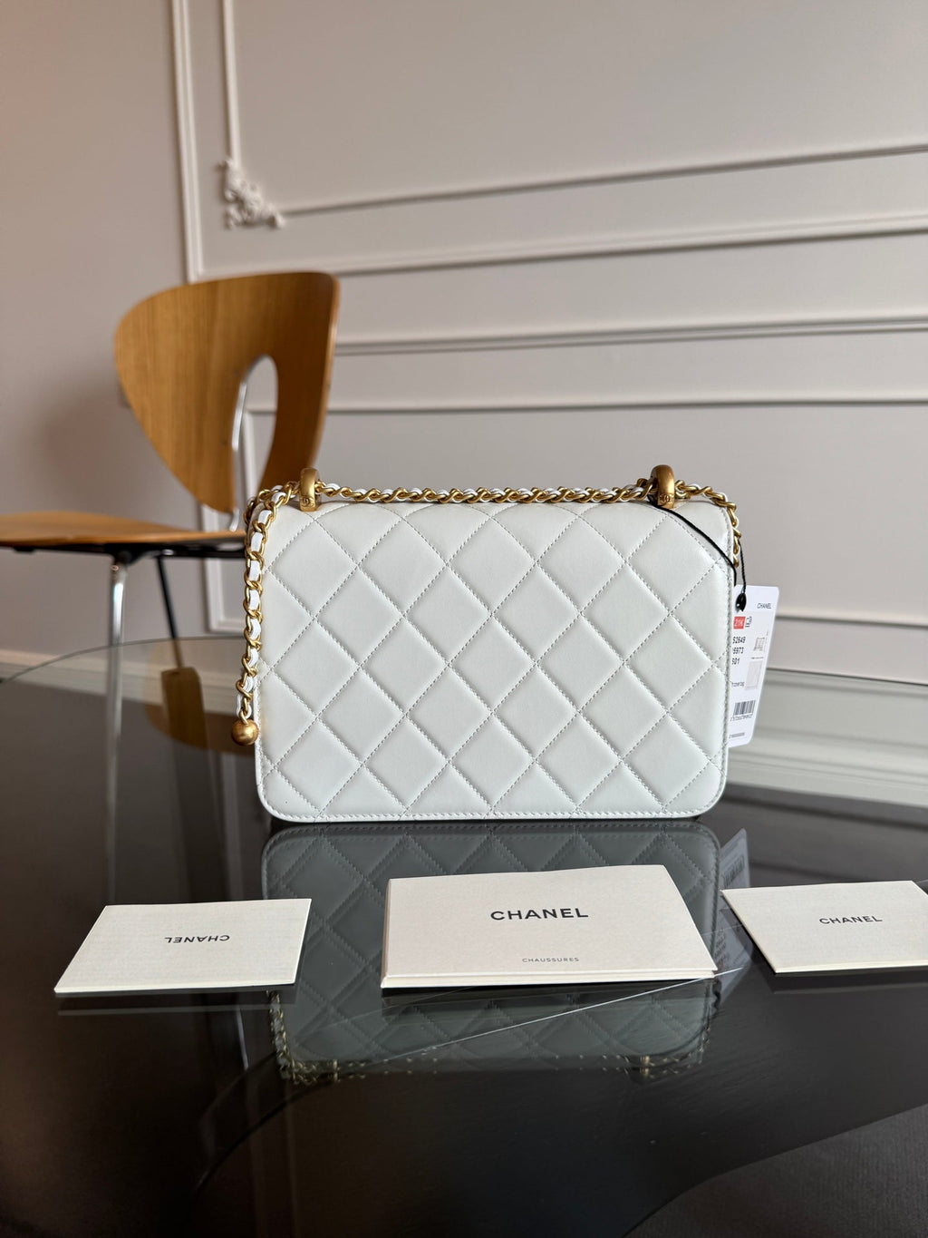 MINI RABAT 22CM CUIR D'AGNEAU BLANC QUINCAILLERIE DORÉ