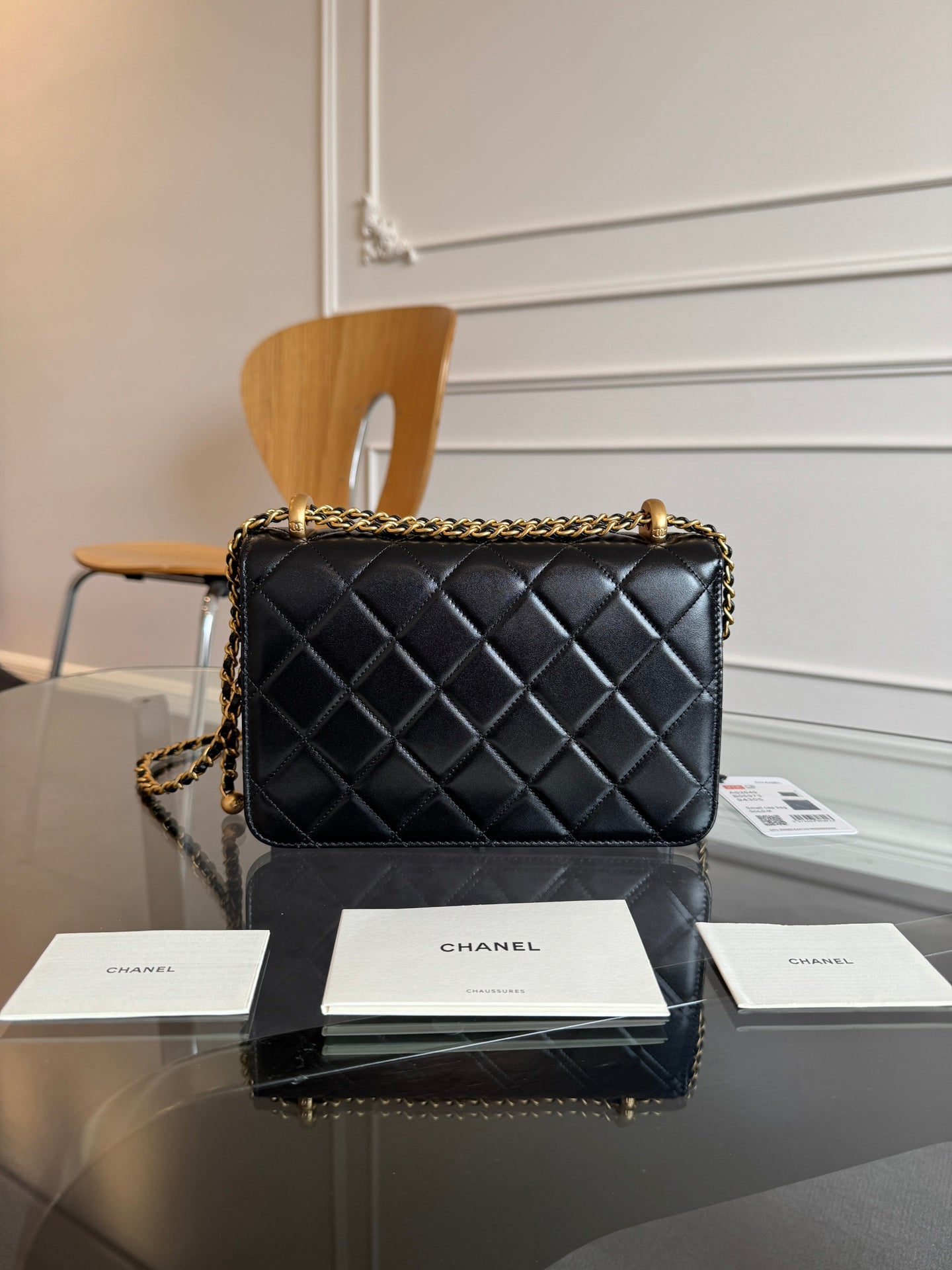MINI RABAT 22CM CUIR D'AGNEAU NOIR QUINCAILLERIE DORÉ
