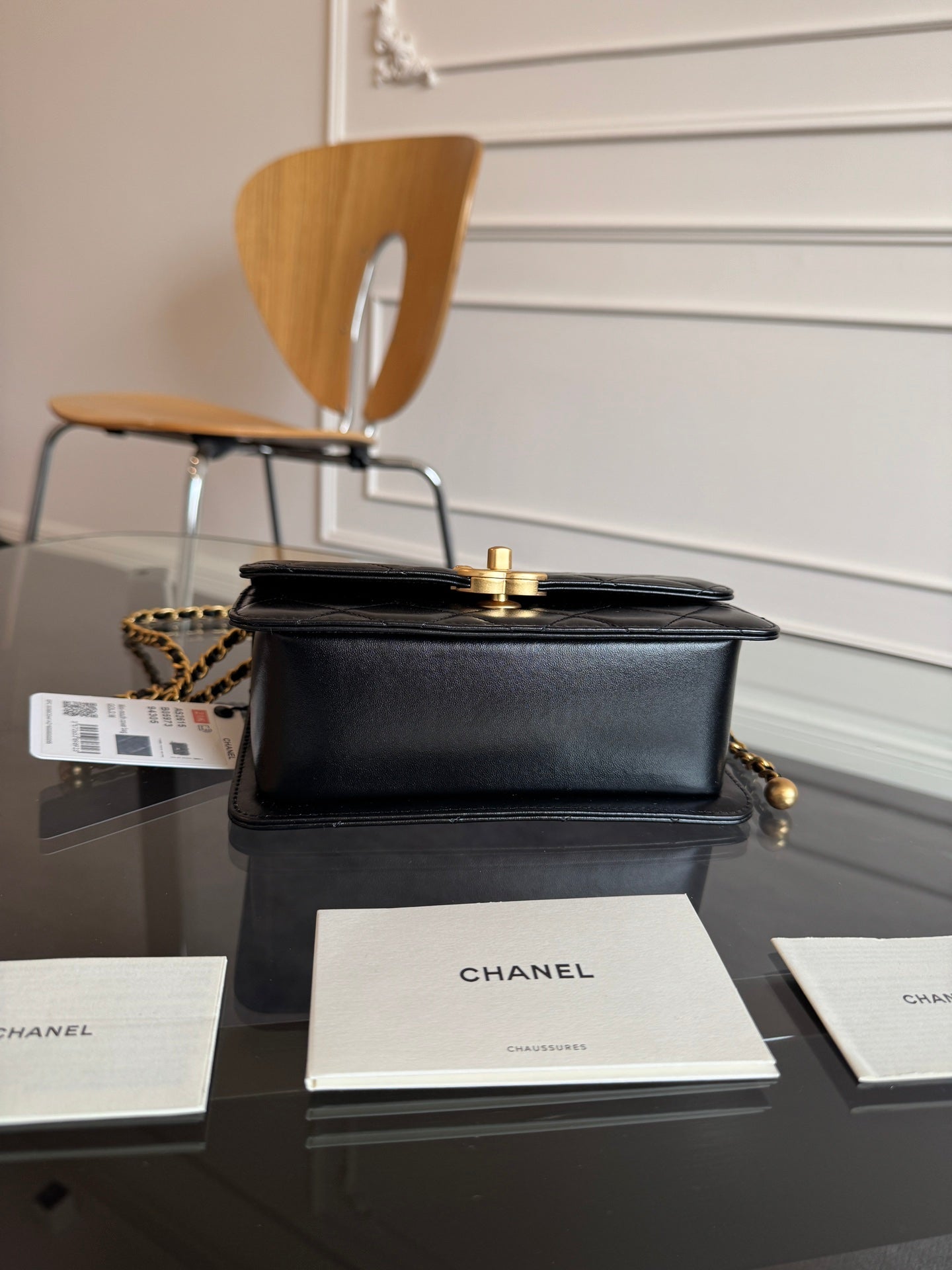 MINI RABAT 19CM CUIR D'AGNEAU NOIR QUINCAILLERIE DORÉ