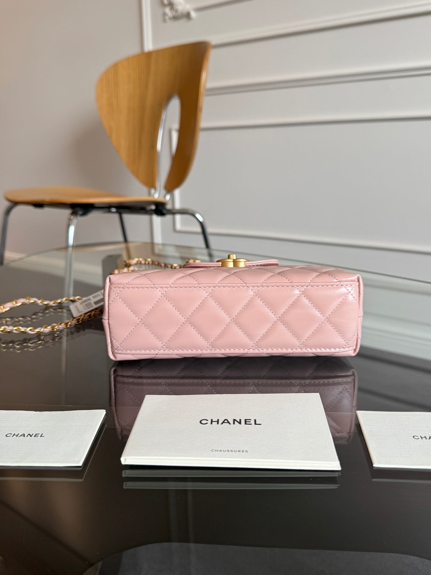 SAC CABAS KELLY 19 EN CUIR DE VEAU ROSE CLAIR, QUINCAILLERIE DORÉ 