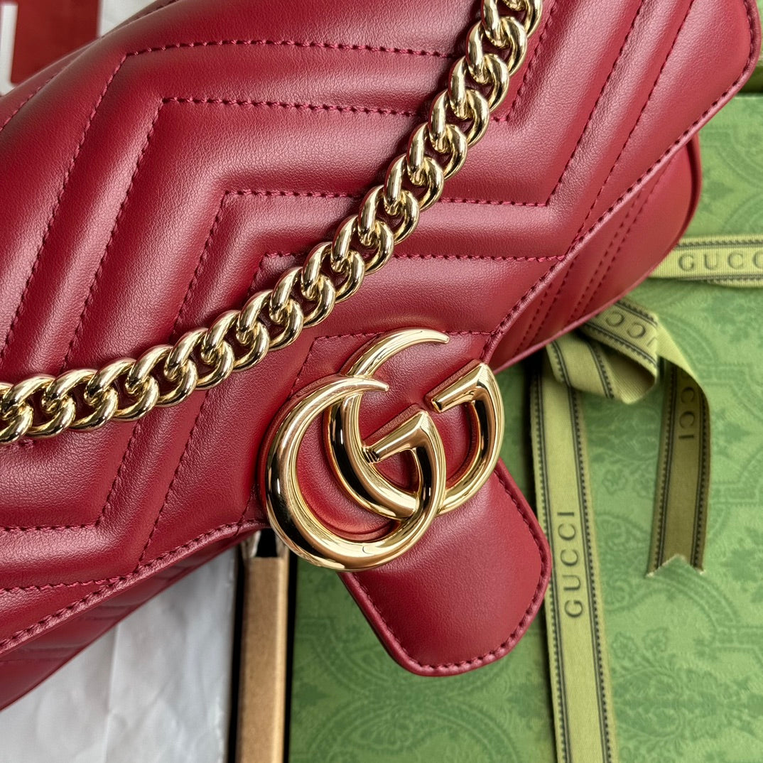 GG MARMONT 26CM CUIR DE VEAU ROUGE FONCÉ QUINCAILLERIE DORÉ