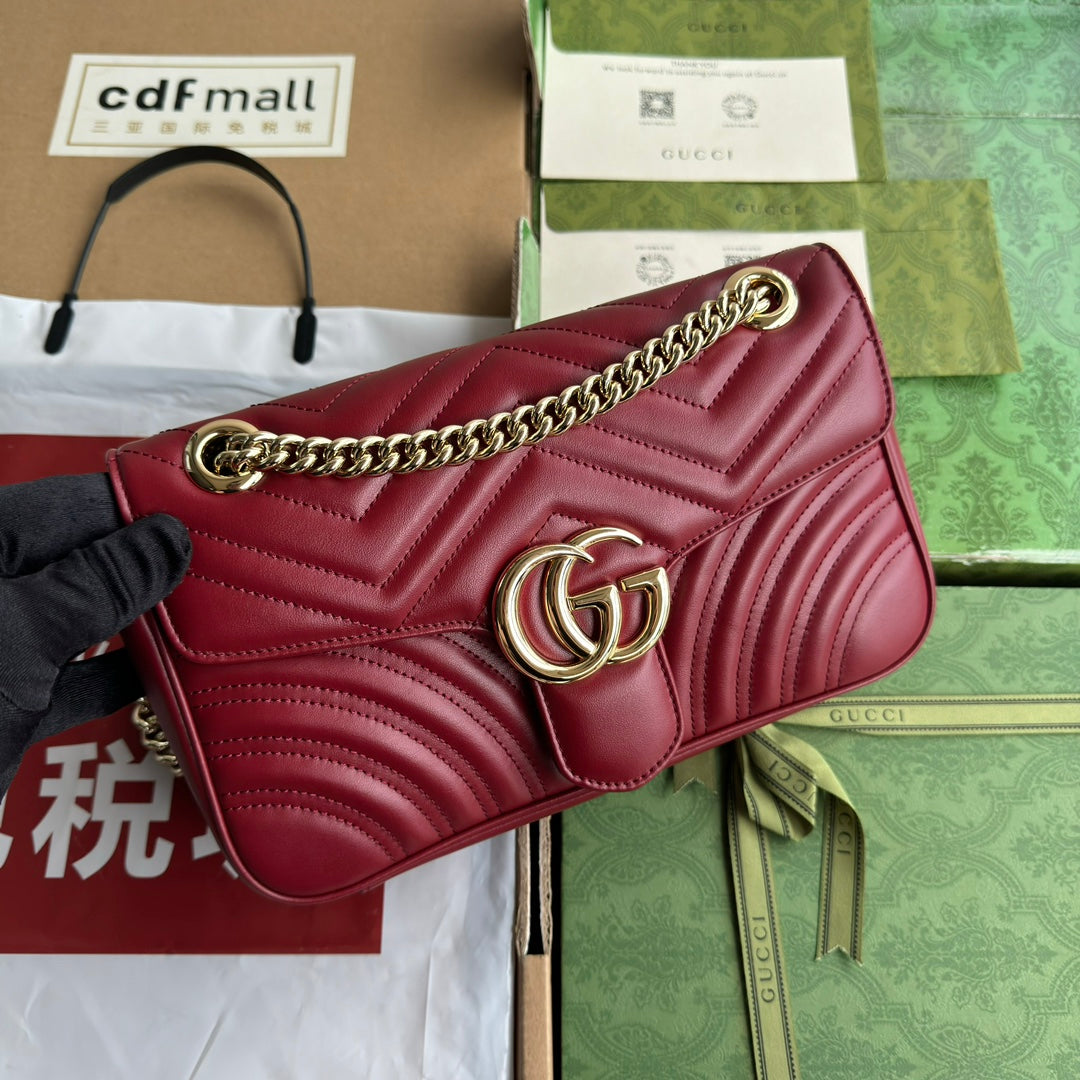 GG MARMONT 26CM CUIR DE VEAU ROUGE FONCÉ QUINCAILLERIE DORÉ