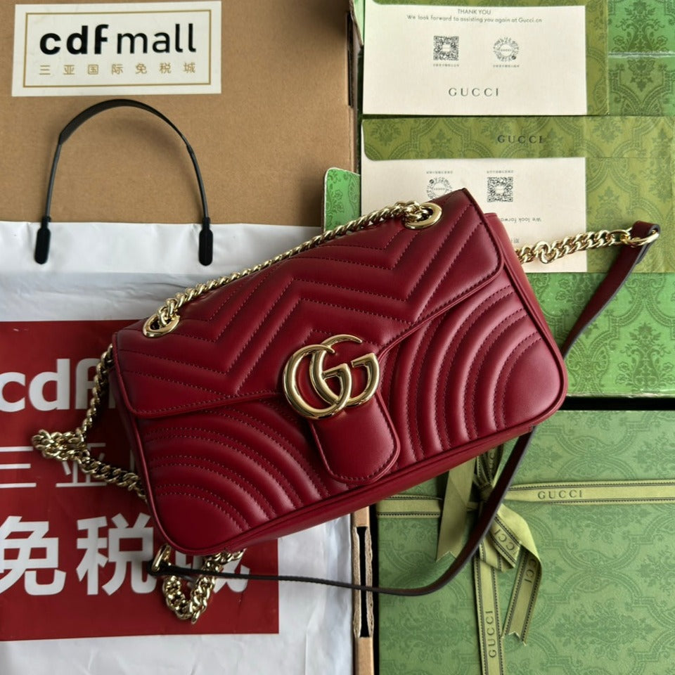 GG MARMONT 26CM CUIR DE VEAU ROUGE FONCÉ QUINCAILLERIE DORÉ