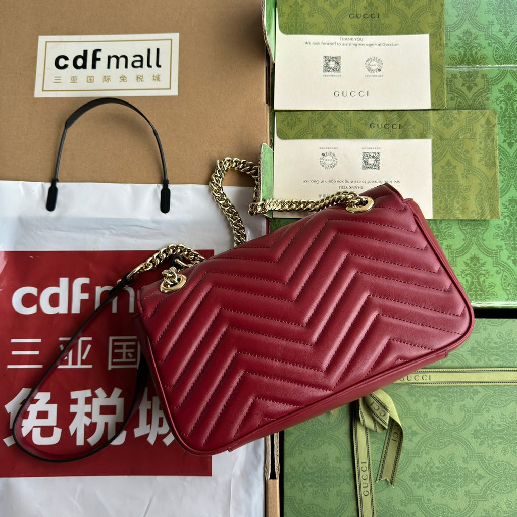 GG MARMONT 26CM CUIR DE VEAU ROUGE FONCÉ QUINCAILLERIE DORÉ