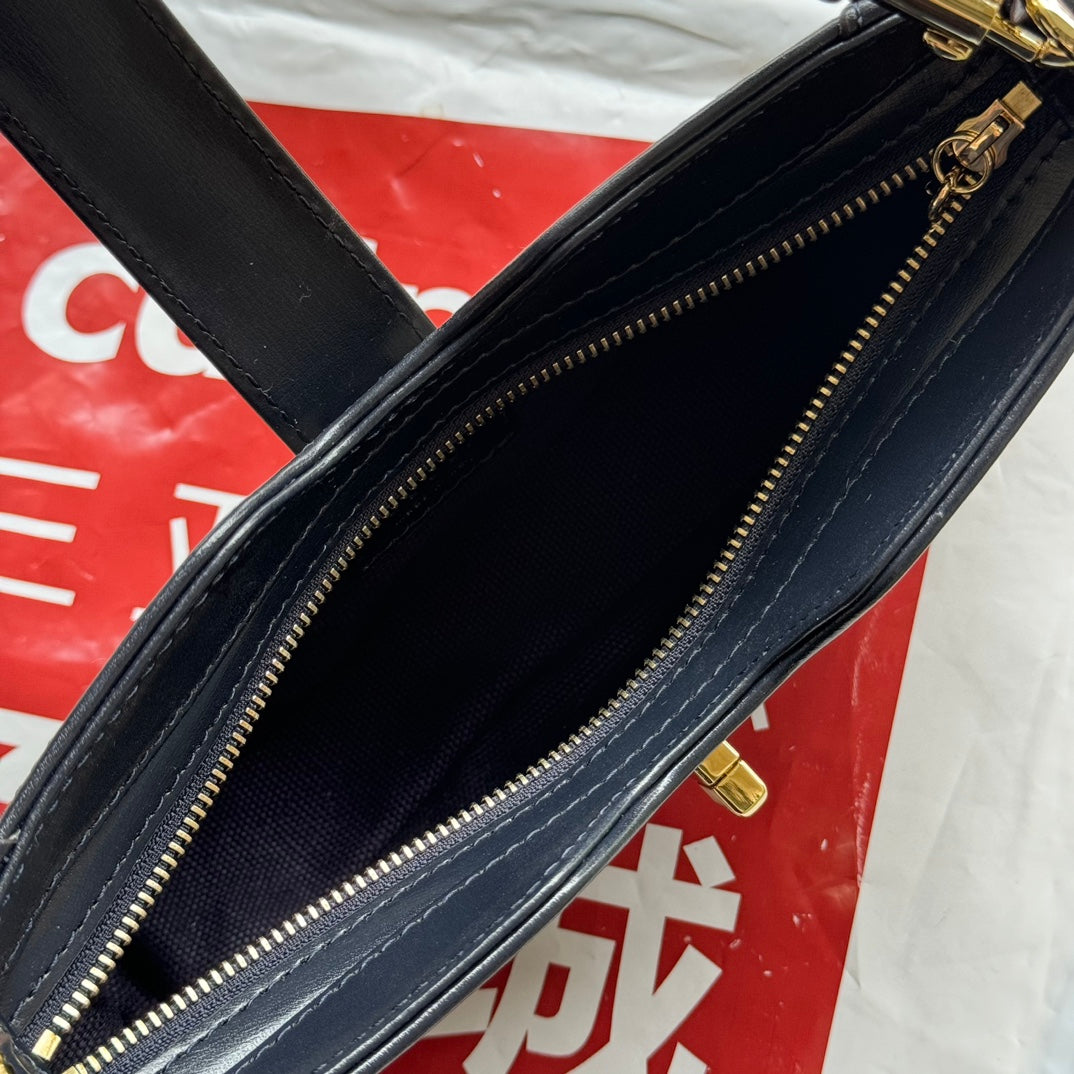 SAC À BANDOULIÈRE MOON SIDE 24 EN TOILE BEIGE ET BORDURE EN CUIR NOIR