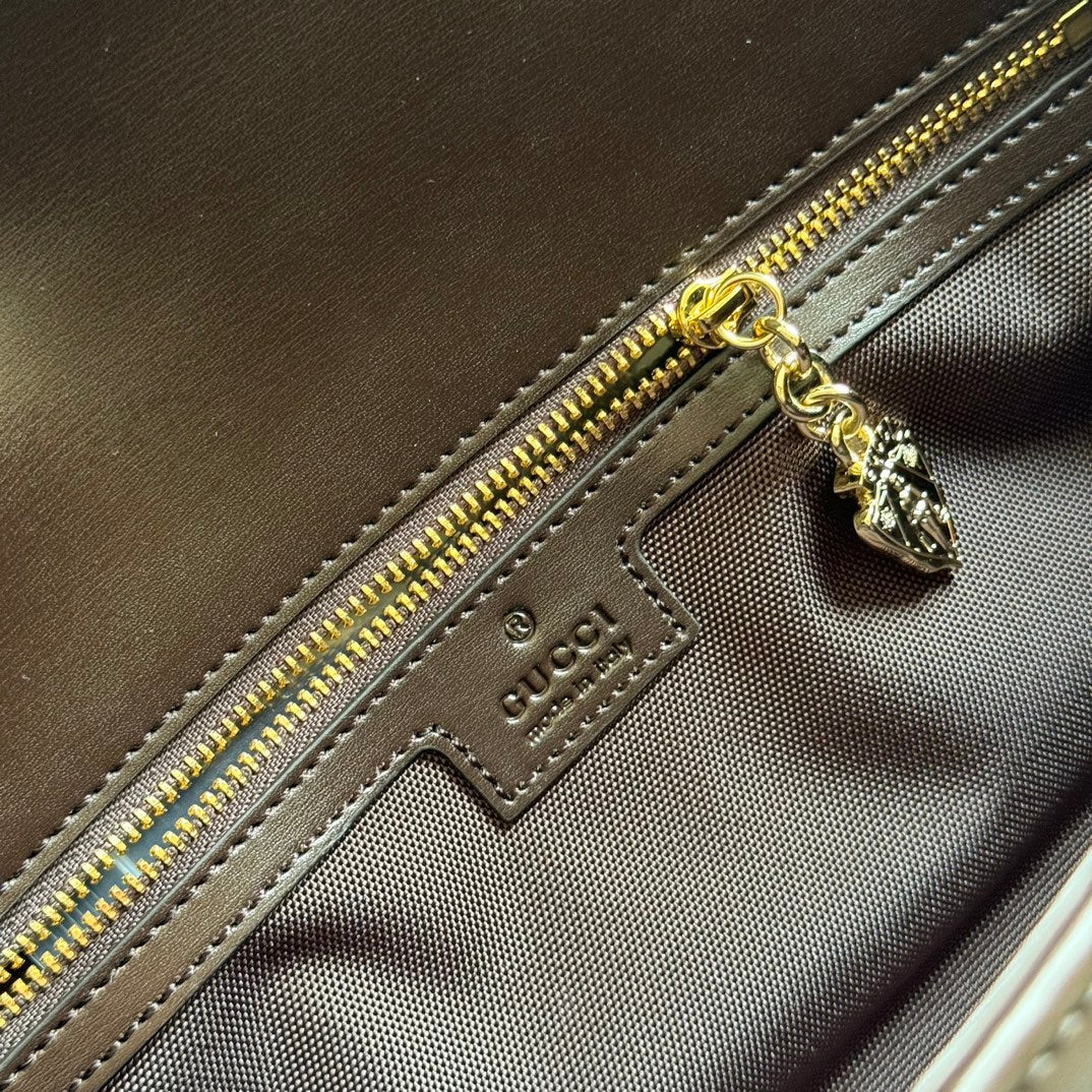 SAC À BANDOULIÈRE MOYEN LUCE 36 EN TOILE BEIGE ET GARNITURE EN CUIR DE VEAU MARRON FONCÉ, QUINCAILLERIE DORÉE