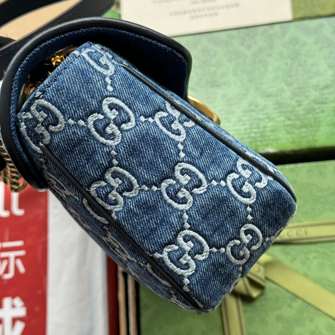 GG MARMONT 26CM BLEU MONOGRAMME DENIM QUINCAILLERIE DORÉ