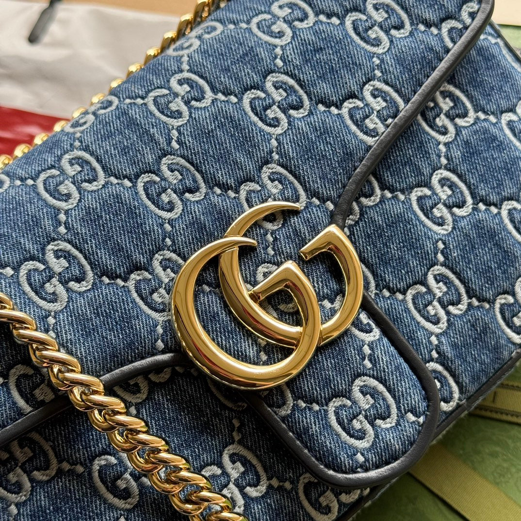 GG MARMONT 26CM BLEU MONOGRAMME DENIM QUINCAILLERIE DORÉ