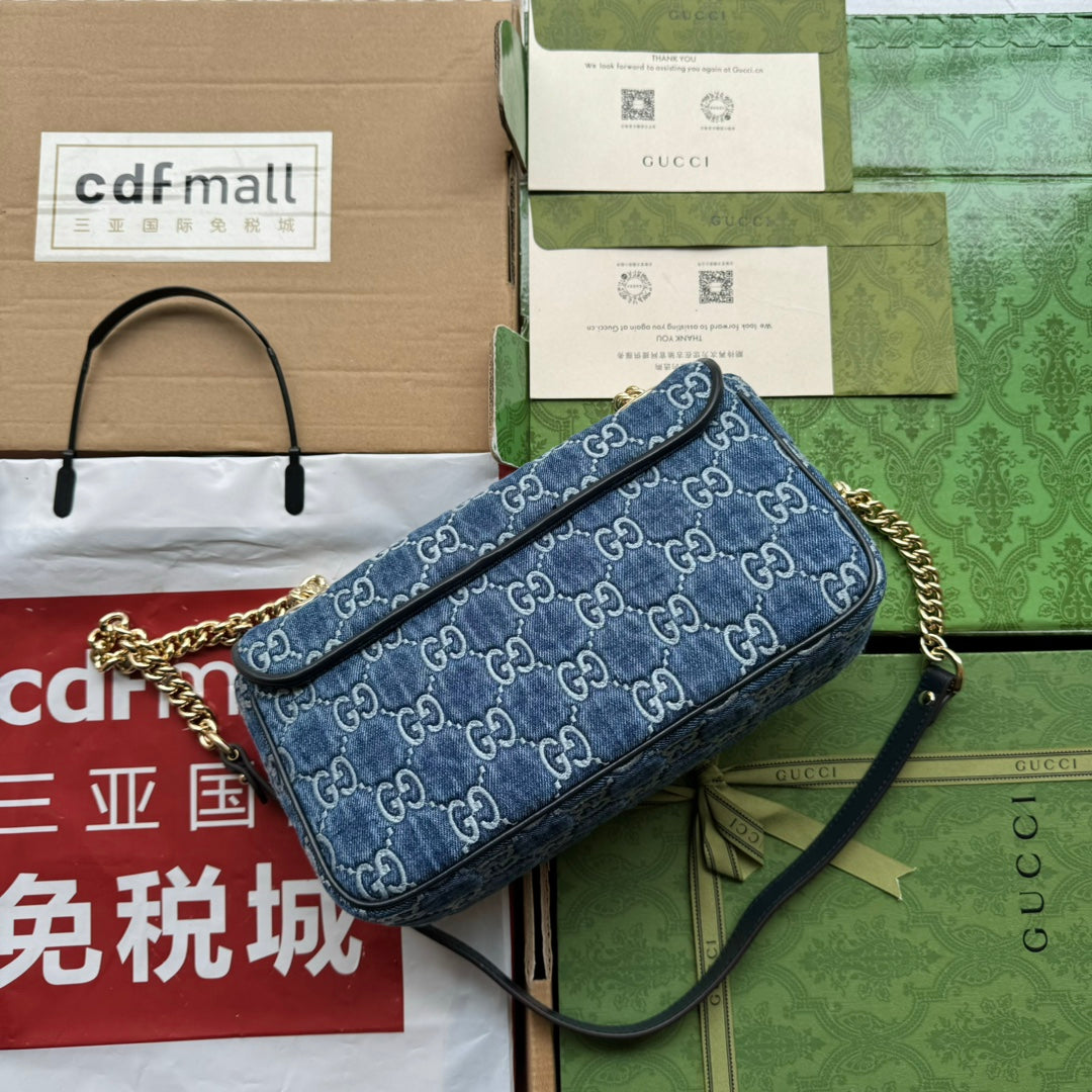 GG MARMONT 26CM BLEU MONOGRAMME DENIM QUINCAILLERIE DORÉ
