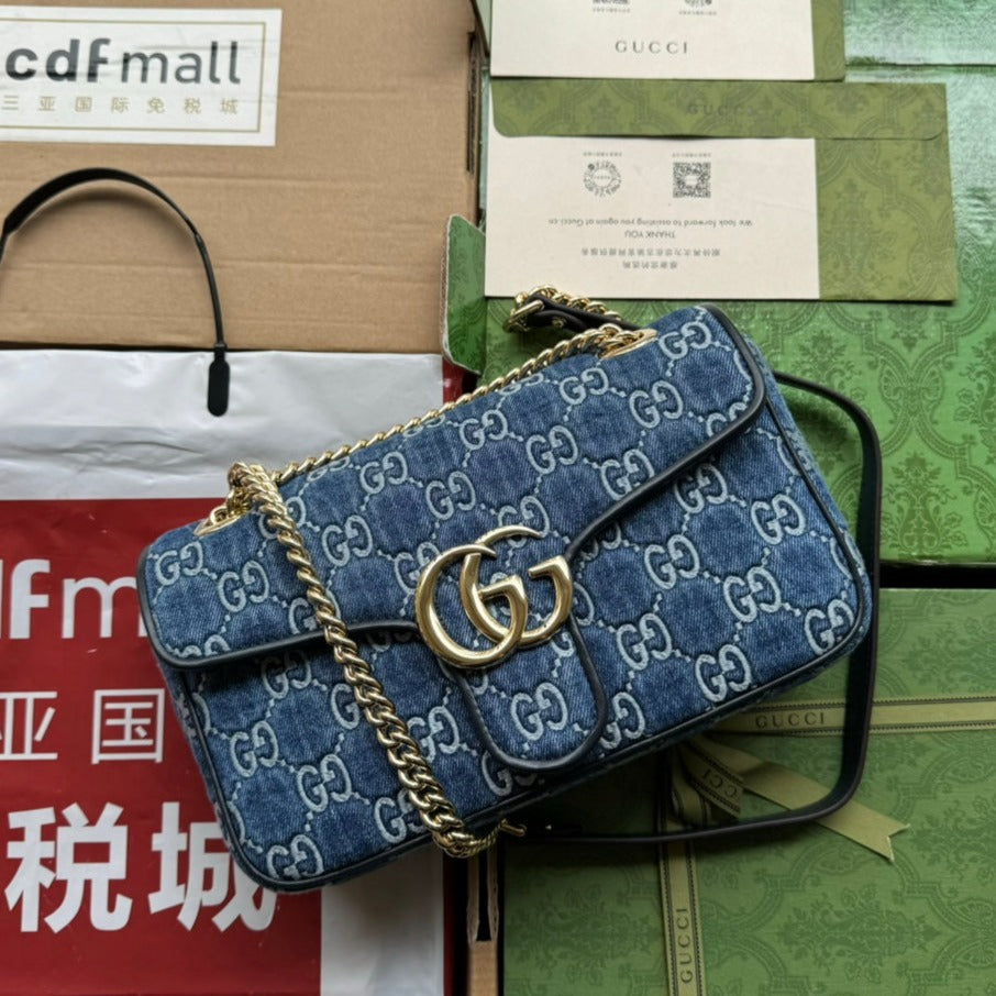 GG MARMONT 26CM BLEU MONOGRAMME DENIM QUINCAILLERIE DORÉ