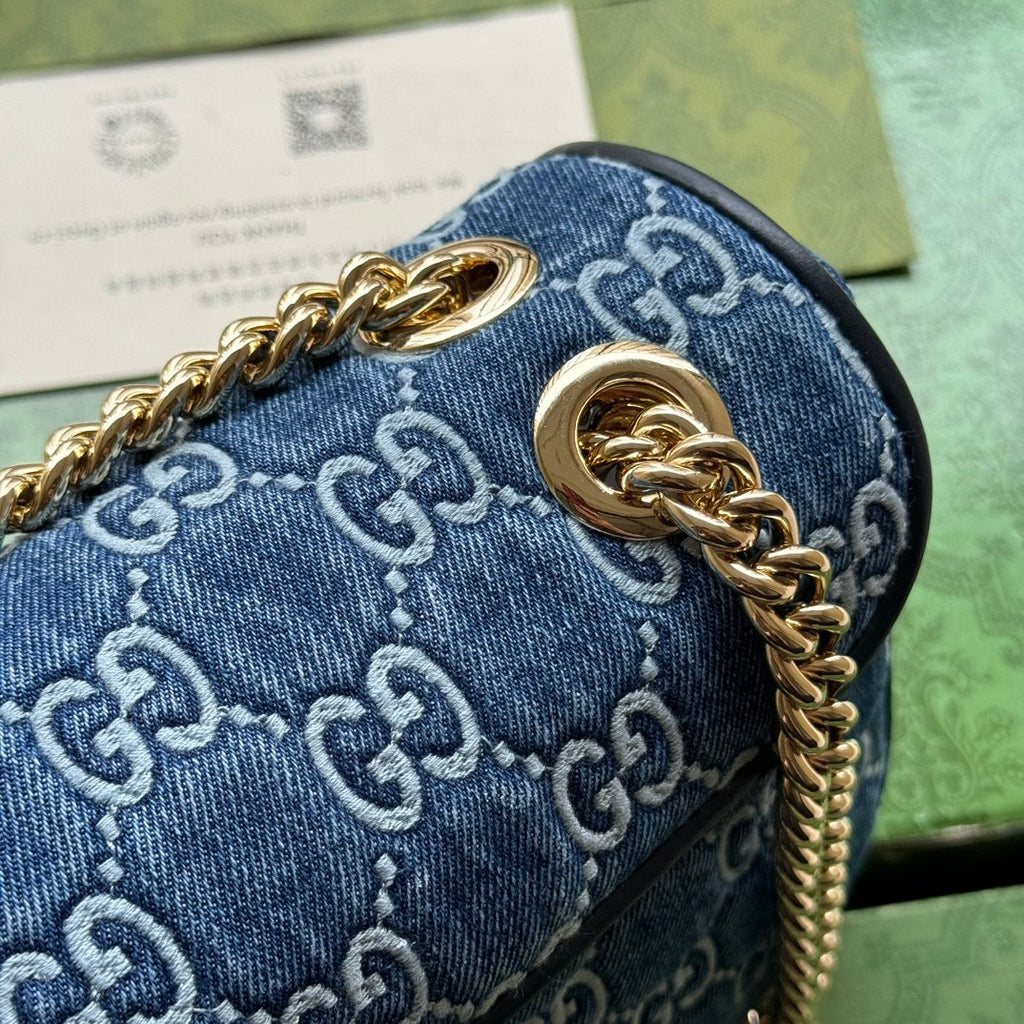 GG MARMONT 26CM BLEU MONOGRAMME DENIM QUINCAILLERIE DORÉ