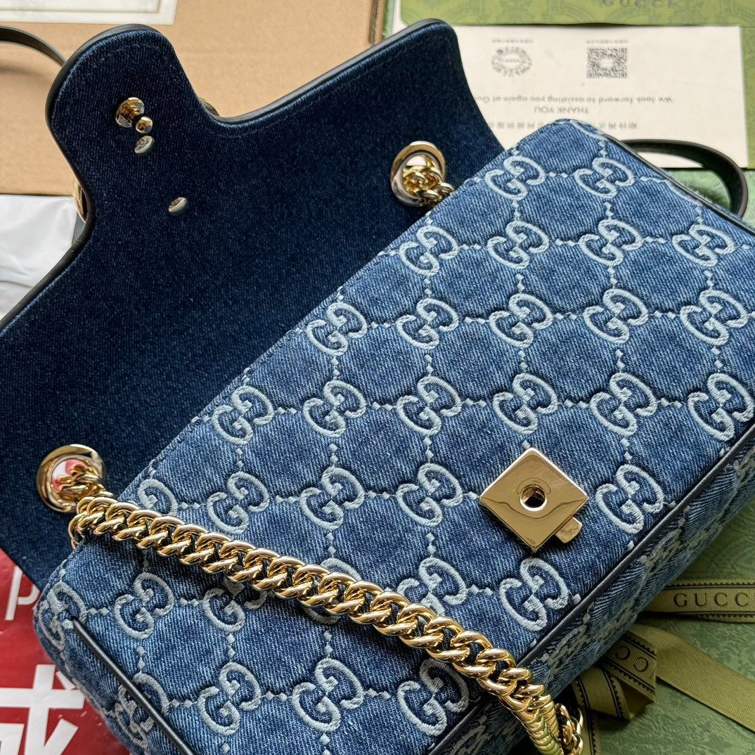 GG MARMONT 26CM BLEU MONOGRAMME DENIM QUINCAILLERIE DORÉ