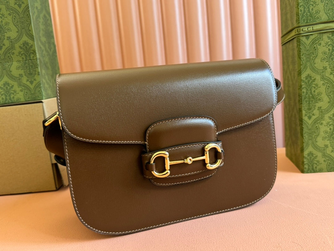 MINI SAC GG 1955 HORSEBIT 20 CM CUIR DE VEAU MARRON QUINCAILLERIE DORÉ