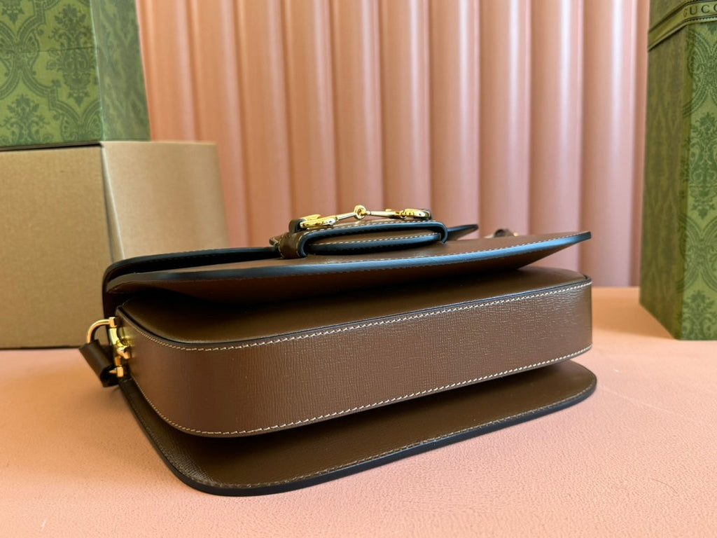 MINI SAC GG 1955 HORSEBIT 20 CM CUIR DE VEAU MARRON QUINCAILLERIE DORÉ