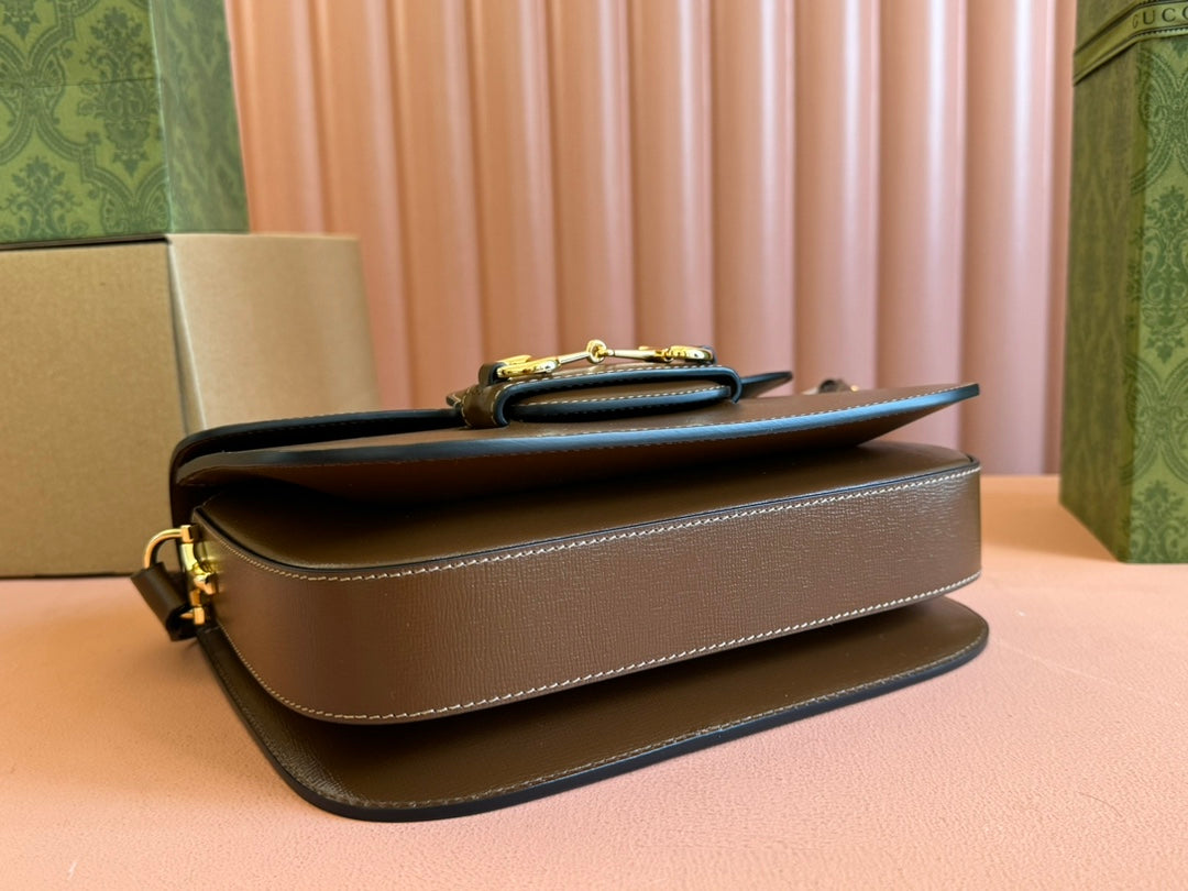 MINI SAC GG 1955 HORSEBIT 20 CM CUIR DE VEAU MARRON QUINCAILLERIE DORÉ